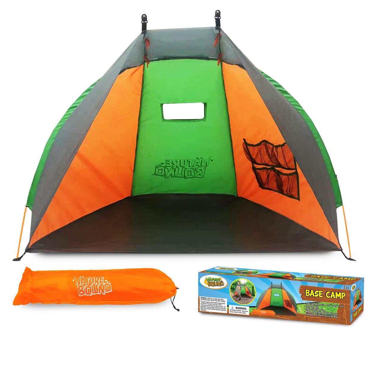 Nature Bound: Base Camp - Green & Orange - 2 Person/Kids Size, Polyester Tent, 31x29x59", Mesh Window & Pockets, Easy Setup, Carry Bag, Indoor-Outdoor
